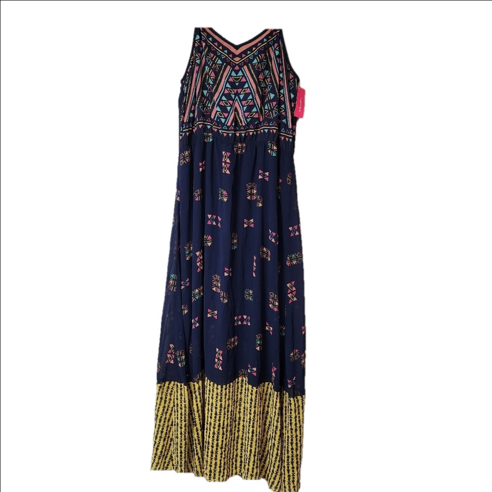 Xhilaration Tribal Print Maxi Dress XXL Navy blue cut out back spaghetti straps